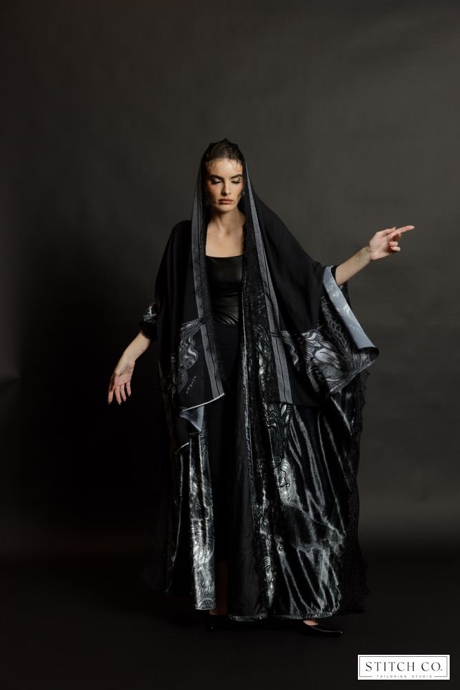 DARK GREEN BUTTERFLY VELVET  ABAYA 