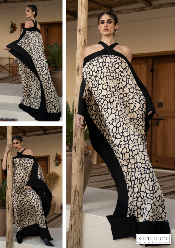  CREAM &BLACK ABAYA DRESS 