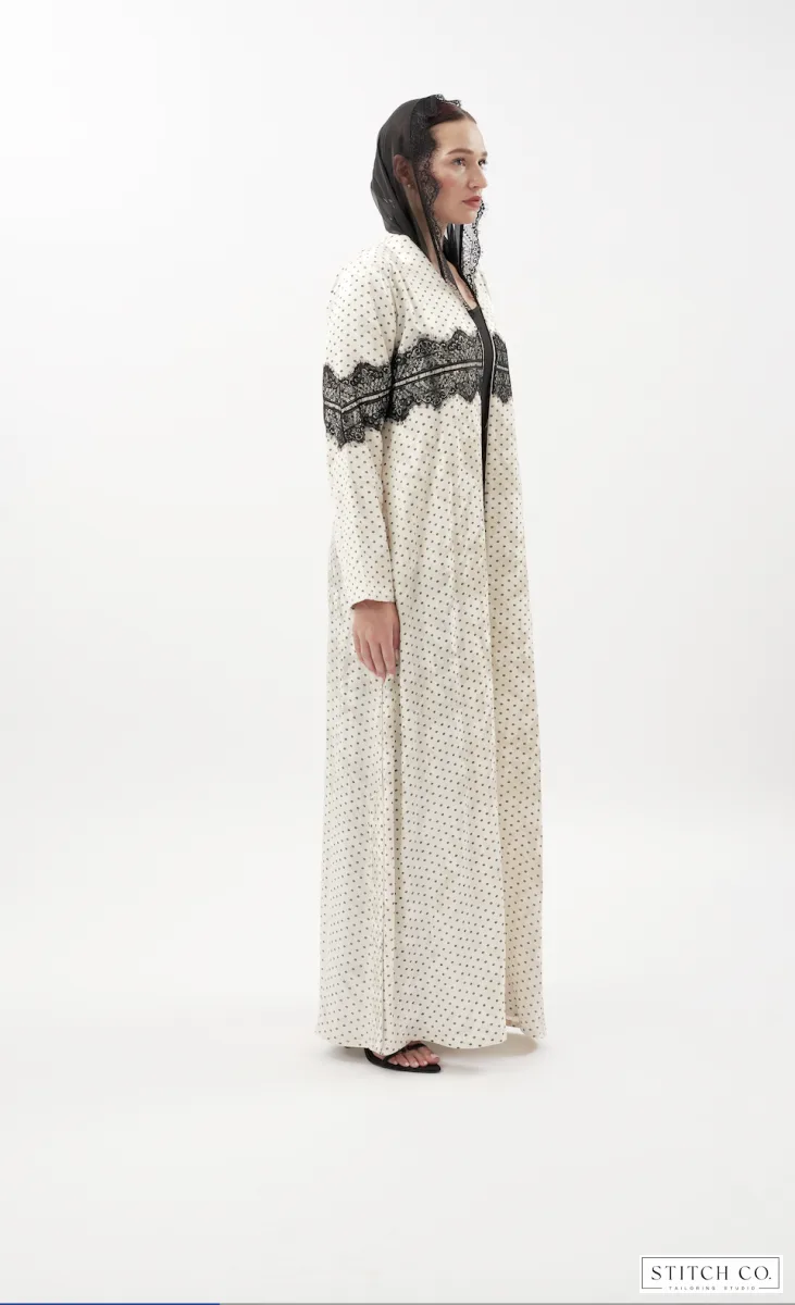 WHITE DOTTED LUXE ABAYA