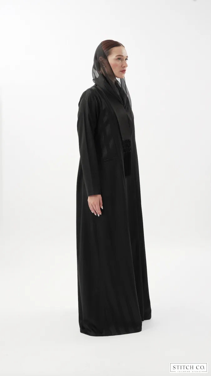 BLACK LINED TASSEL ABAYA