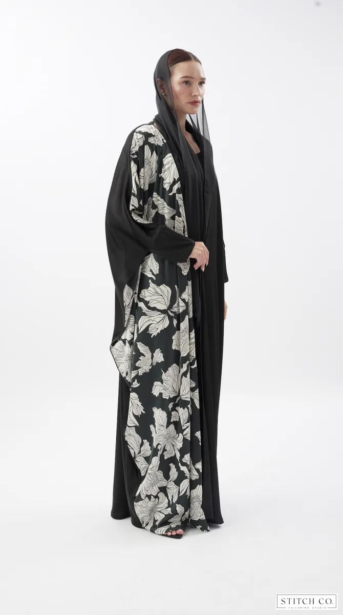 TWO TONED FLORAL ABAYA