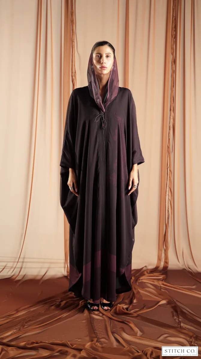 SIGNATURE BURGANDIY ABAYA T-CUT
