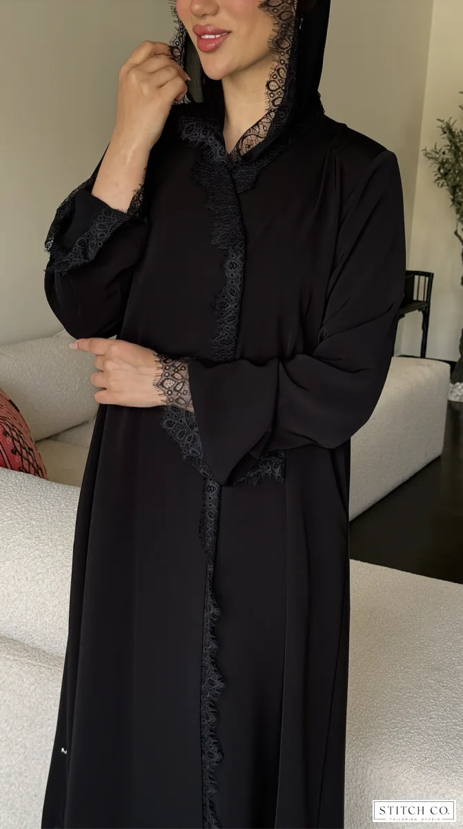 TRIMMED OPEN BLACK ABAYA