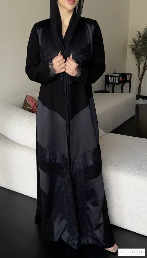  black abaya with lace attached