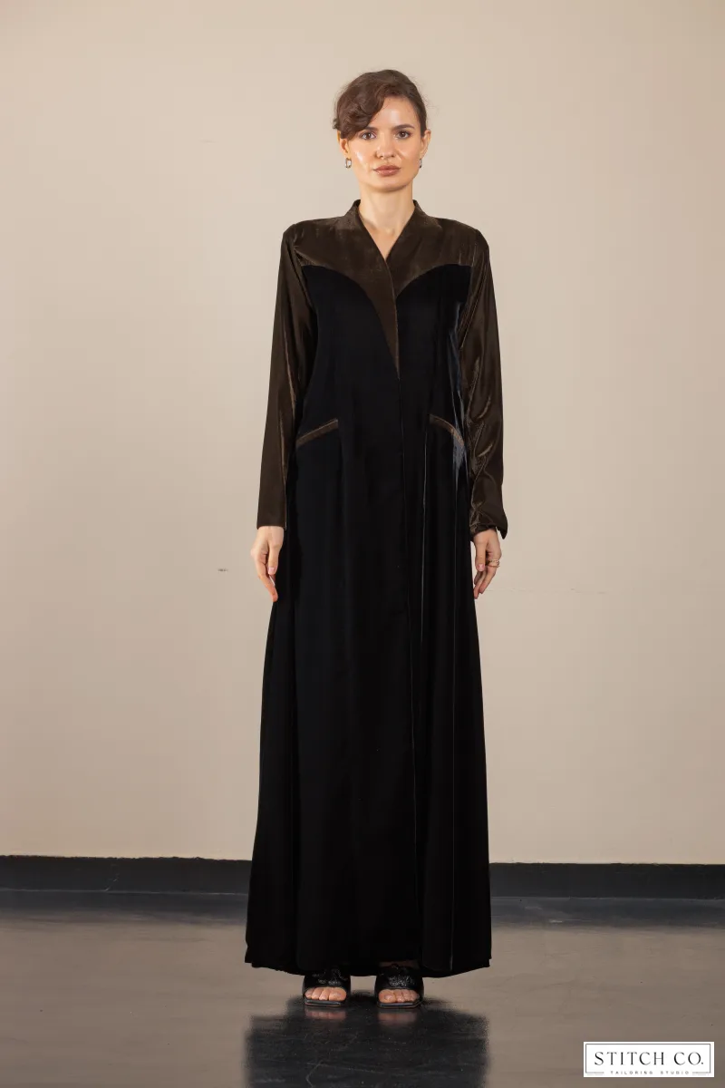 BLACK VELVET ABAYA WITH DESIGN V 