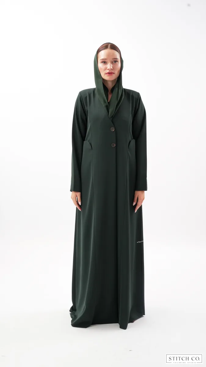 GREEN POCKET CURVE ABAYA