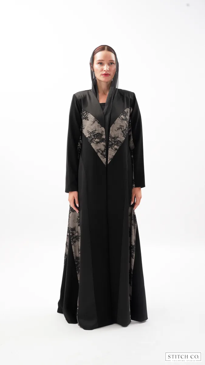 CHEVRON-INSPIRED LACE ABAYA