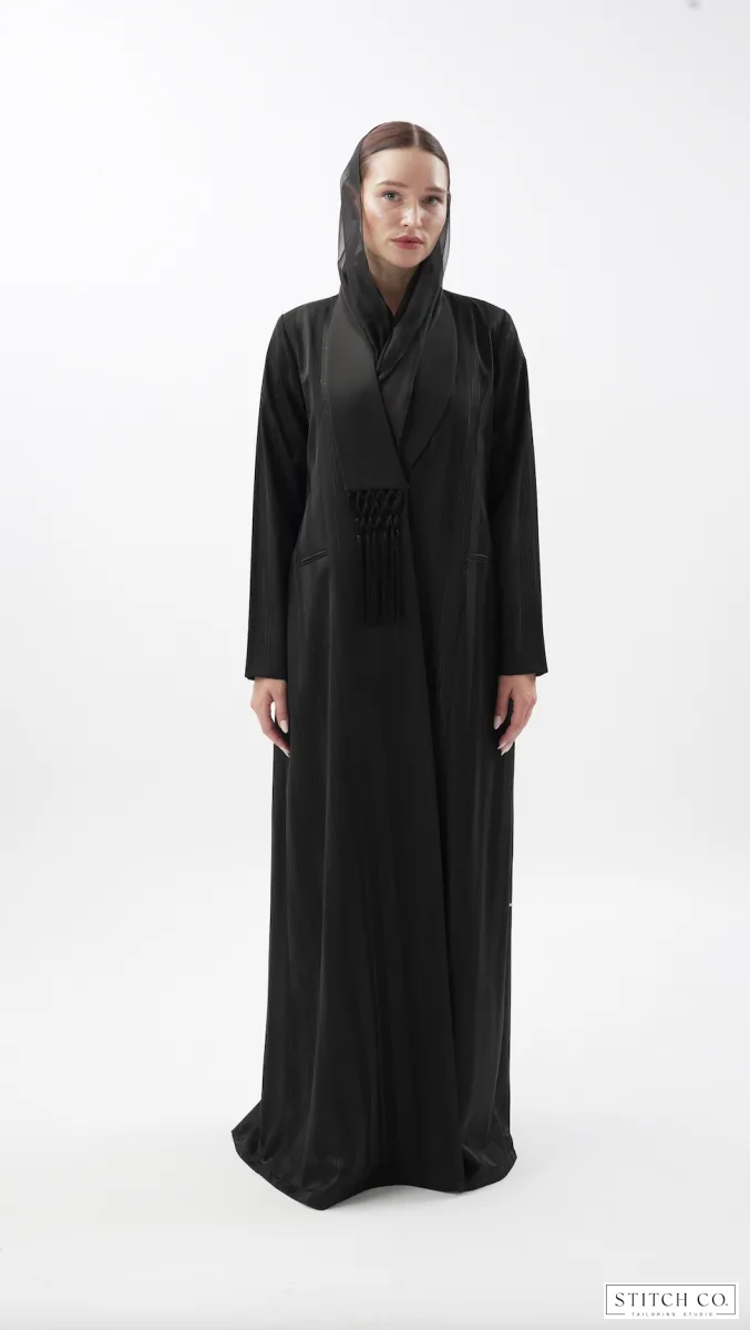 BLACK LINED TASSEL ABAYA