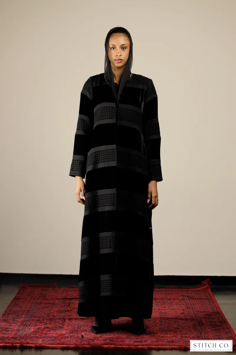 STRIPE TRIM VELVET ABAYA