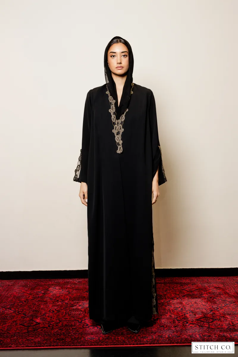 BLACK  GOLDEN EMBROIDRED ABAYA 