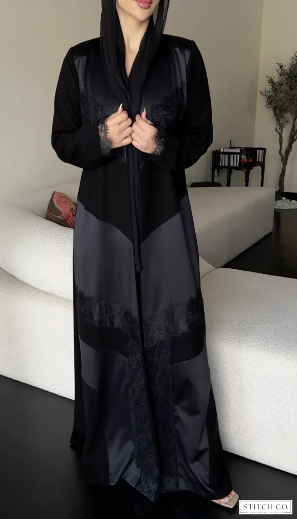 black abaya with lace attached