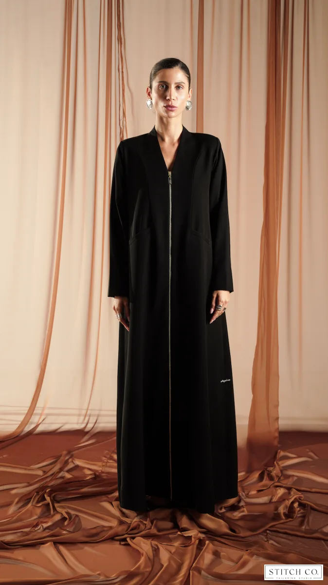 BLACK ABAYA HAJ WITH GOLD ZIP